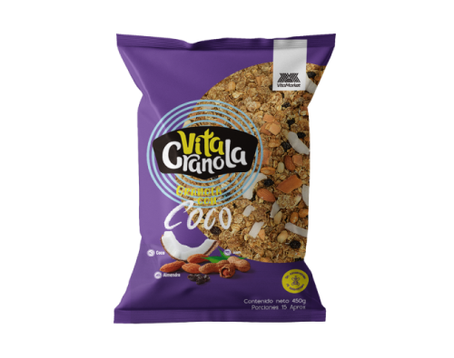 Granola Coco VitaGranola: crujiente, deliciosa y nutritiva: perfecta para desayunos o como snack saludable.